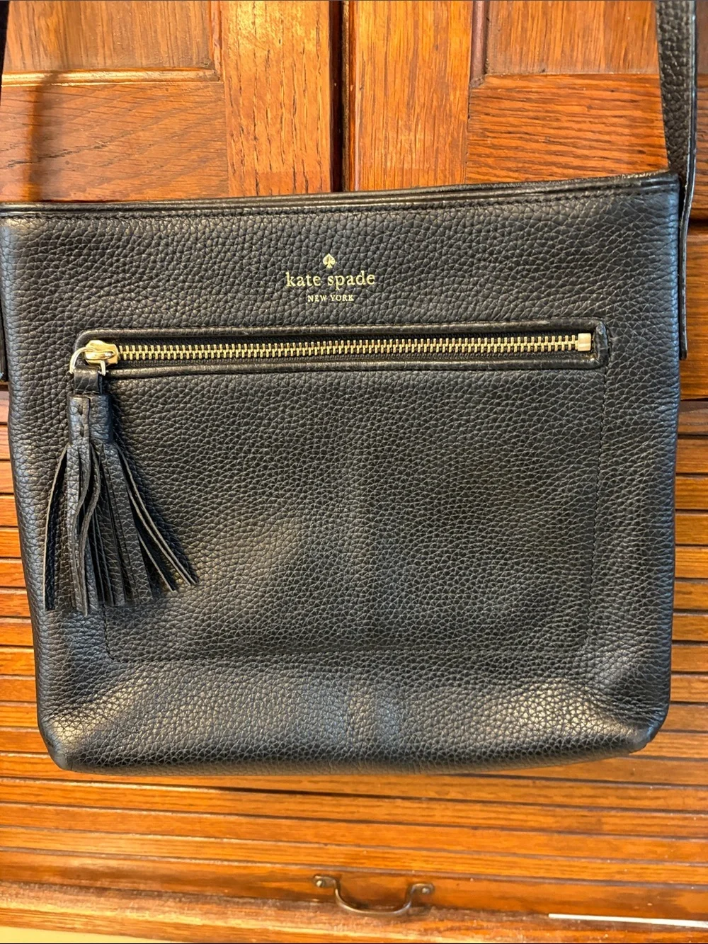 Kate Spade Black Leather Crossbody Bag with Tassel